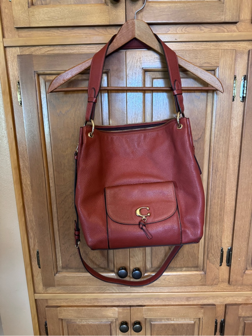 Coach Pebbled Leather Shoulder Bag in Red-Brown